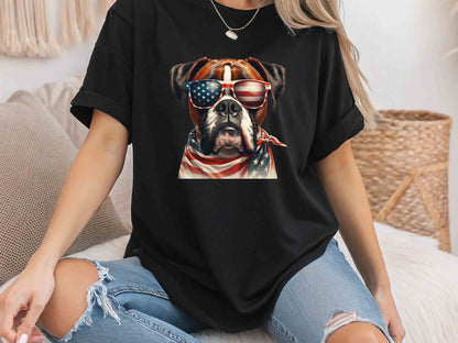 Patriotic Boxer Dog T-Shirt with American Flag – Unisex Tee for Dog Lovers and Patriots