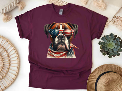 Patriotic Boxer Dog T-Shirt with American Flag – Unisex Tee for Dog Lovers and Patriots