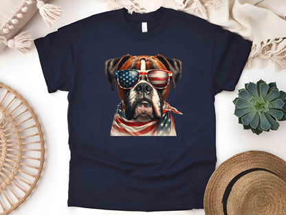 Patriotic Boxer Dog T-Shirt with American Flag – Unisex Tee for Dog Lovers and Patriots