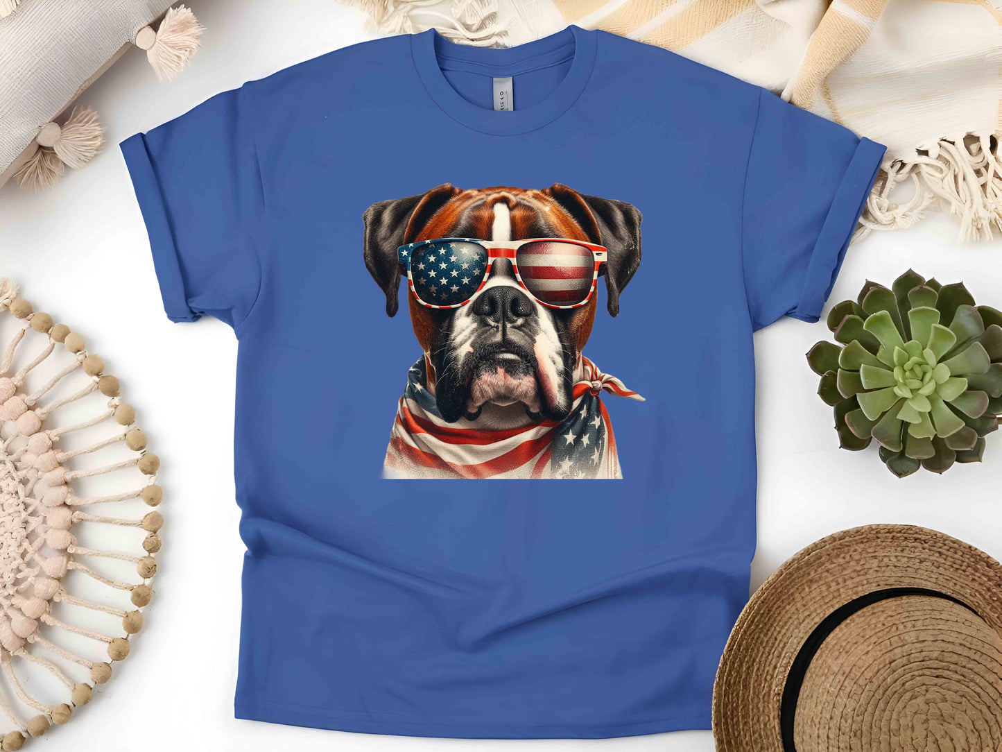 Patriotic Boxer Dog T-Shirt with American Flag – Unisex Tee for Dog Lovers and Patriots