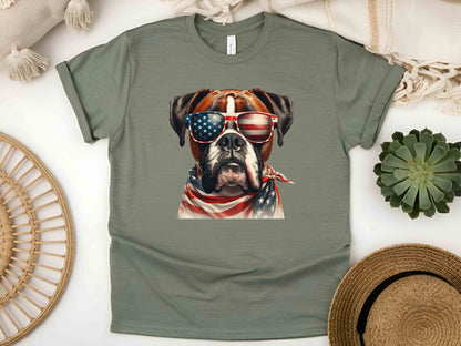 Patriotic Boxer Dog T-Shirt with American Flag – Unisex Tee for Dog Lovers and Patriots