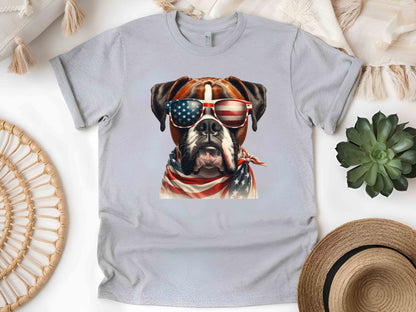 Patriotic Boxer Dog T-Shirt with American Flag – Unisex Tee for Dog Lovers and Patriots