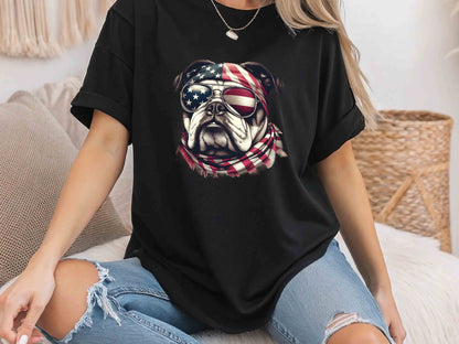 Patriotic Bulldog Dog T-Shirt with American Flag – Unisex Tee for Dog Lovers and Patriots