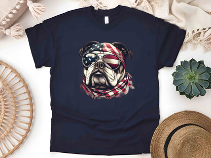 Patriotic Bulldog Dog T-Shirt with American Flag – Unisex Tee for Dog Lovers and Patriots