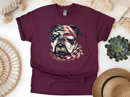 Patriotic Bulldog Dog T-Shirt with American Flag – Unisex Tee for Dog Lovers and Patriots