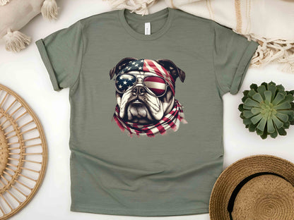 Patriotic Bulldog Dog T-Shirt with American Flag – Unisex Tee for Dog Lovers and Patriots