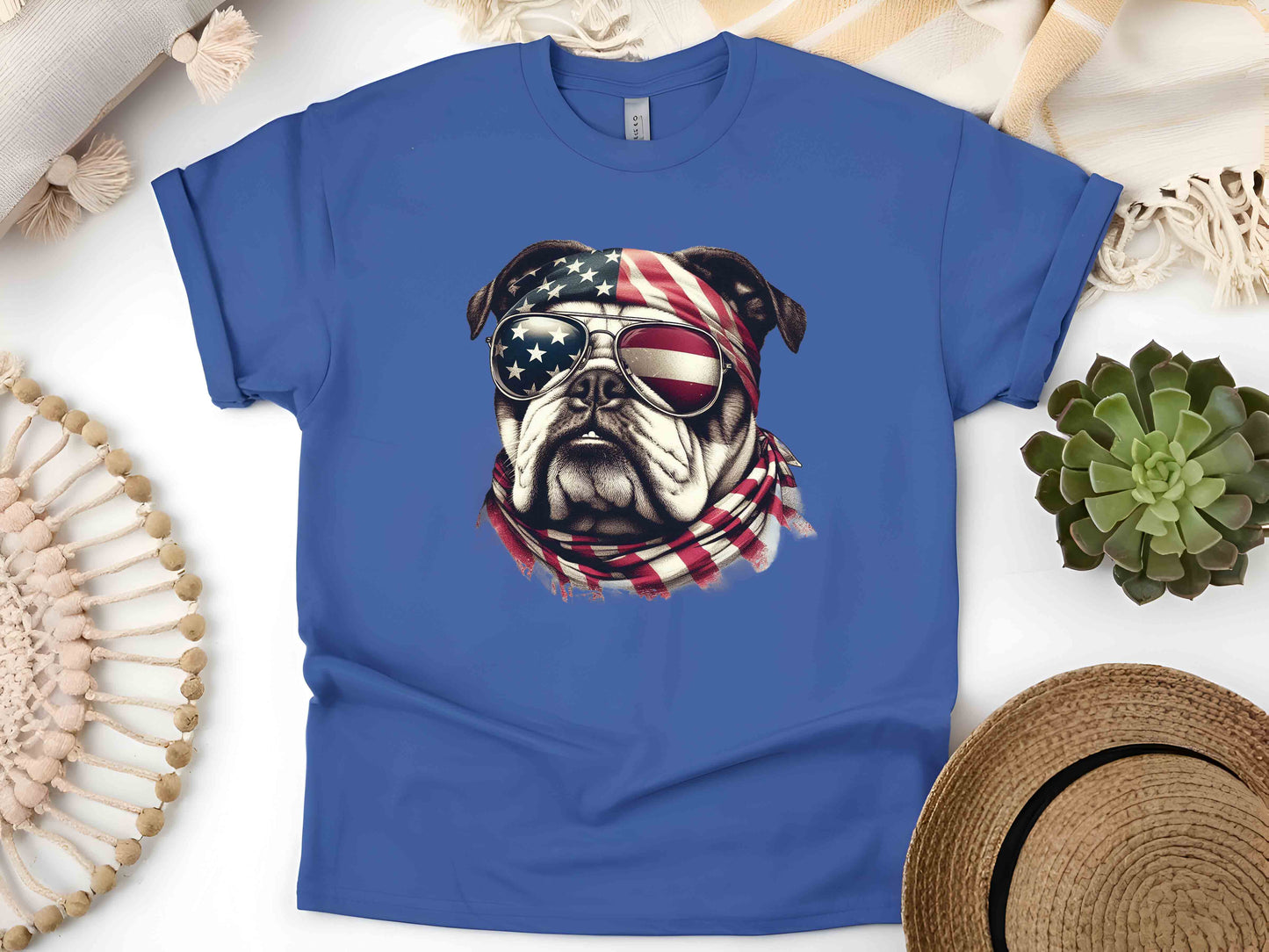 Patriotic Bulldog Dog T-Shirt with American Flag – Unisex Tee for Dog Lovers and Patriots