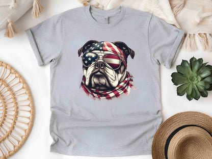 Patriotic Bulldog Dog T-Shirt with American Flag – Unisex Tee for Dog Lovers and Patriots