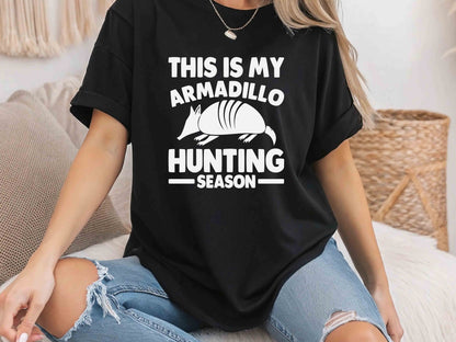 Armadillo Hunting Season Funny T-Shirt – Retro Wildlife Graphic Tee, Unisex Humor Apparel, Perfect Gift for Hunters and Armadillo Enthusiasts