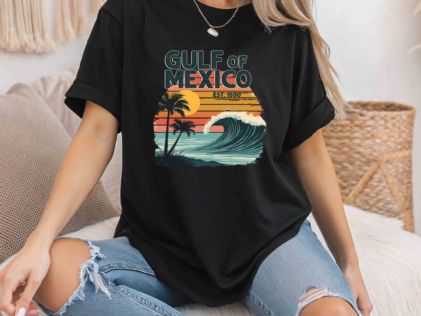 Retro Sunset Gulf of Mexico Since 1550 T-Shirt – Vintage Beach Design