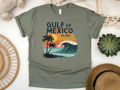 Retro Sunset Gulf of Mexico Since 1550 T-Shirt – Vintage Beach Design