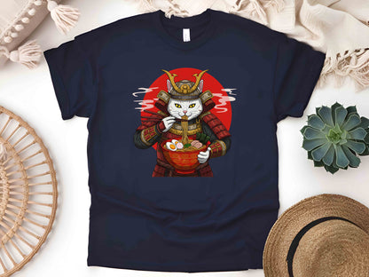 Japanese Ninja Cat Eating Ramen T-Shirt – Cute Japanese Style Cat Art Tee, Perfect Gift for Cat Lovers