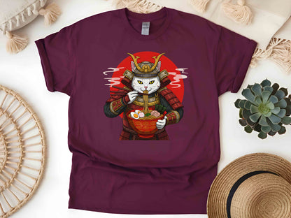 Japanese Ninja Cat Eating Ramen T-Shirt – Cute Japanese Style Cat Art Tee, Perfect Gift for Cat Lovers