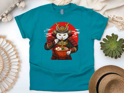 Japanese Ninja Cat Eating Ramen T-Shirt – Cute Japanese Style Cat Art Tee, Perfect Gift for Cat Lovers