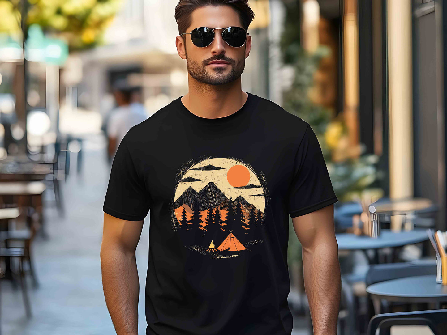 Adventure Awaits T-Shirt – Forest Sunset Wildlife Graphic Tee, Perfect Camping Gift for Nature Lovers