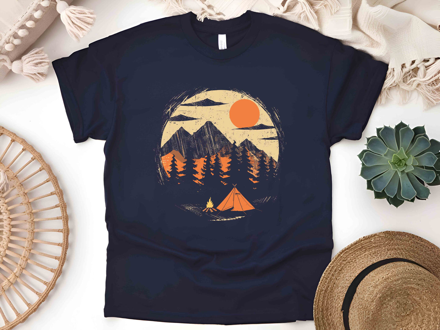 Adventure Awaits T-Shirt – Forest Sunset Wildlife Graphic Tee, Perfect Camping Gift for Nature Lovers