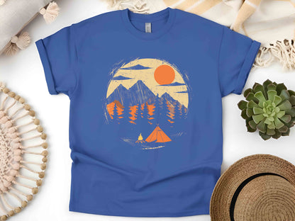 Adventure Awaits T-Shirt – Forest Sunset Wildlife Graphic Tee, Perfect Camping Gift for Nature Lovers