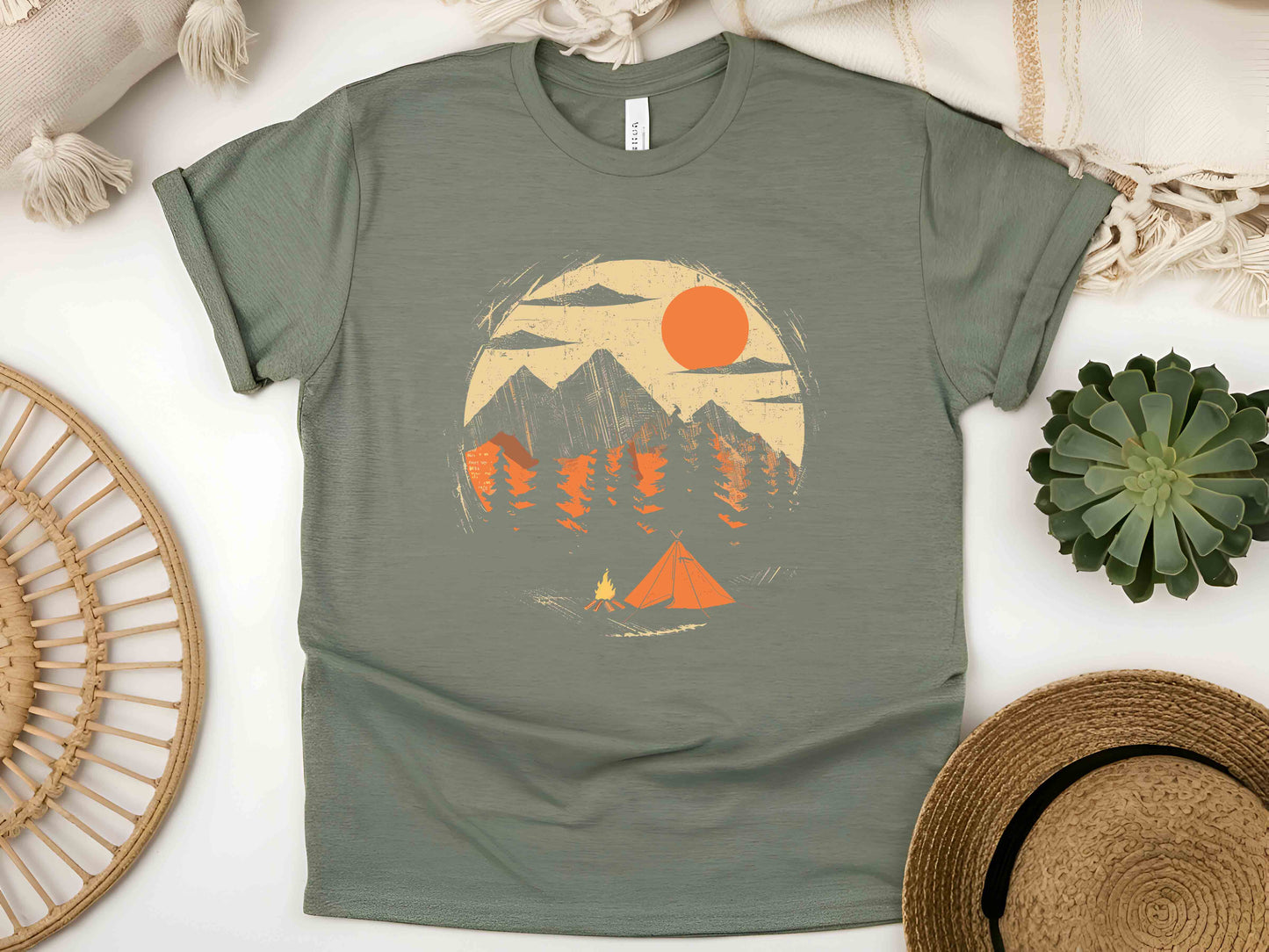 Adventure Awaits T-Shirt – Forest Sunset Wildlife Graphic Tee, Perfect Camping Gift for Nature Lovers