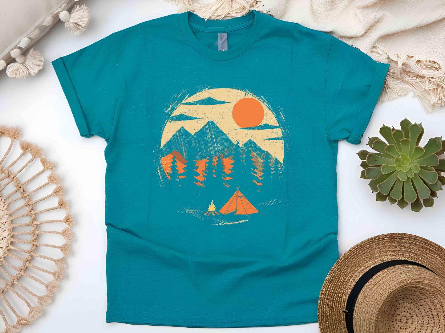 Adventure Awaits T-Shirt – Forest Sunset Wildlife Graphic Tee, Perfect Camping Gift for Nature Lovers