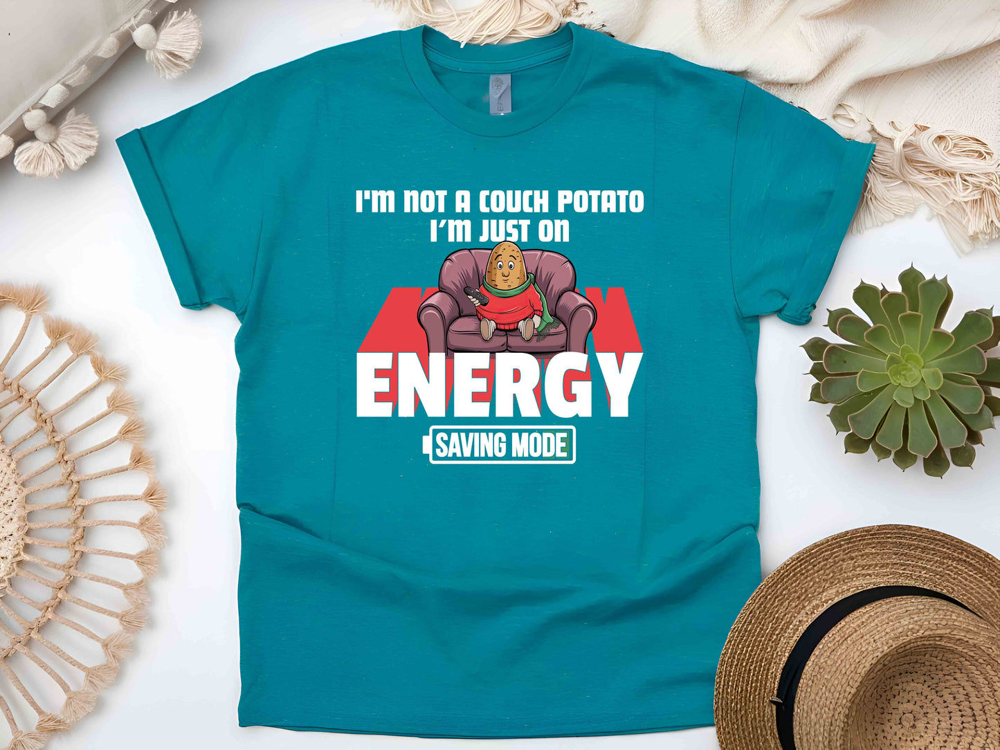 I'm Not a Couch Potato, I'm in Energy Saving Mode T-Shirt – Funny Humor Tee, Perfect Gift for Relaxation Enthusiasts