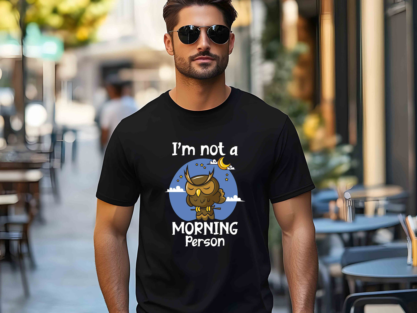 I'm Not a Morning Person T-Shirt – Funny Coffee Lover Tee with Humor Owl Art, Perfect Gift for Her