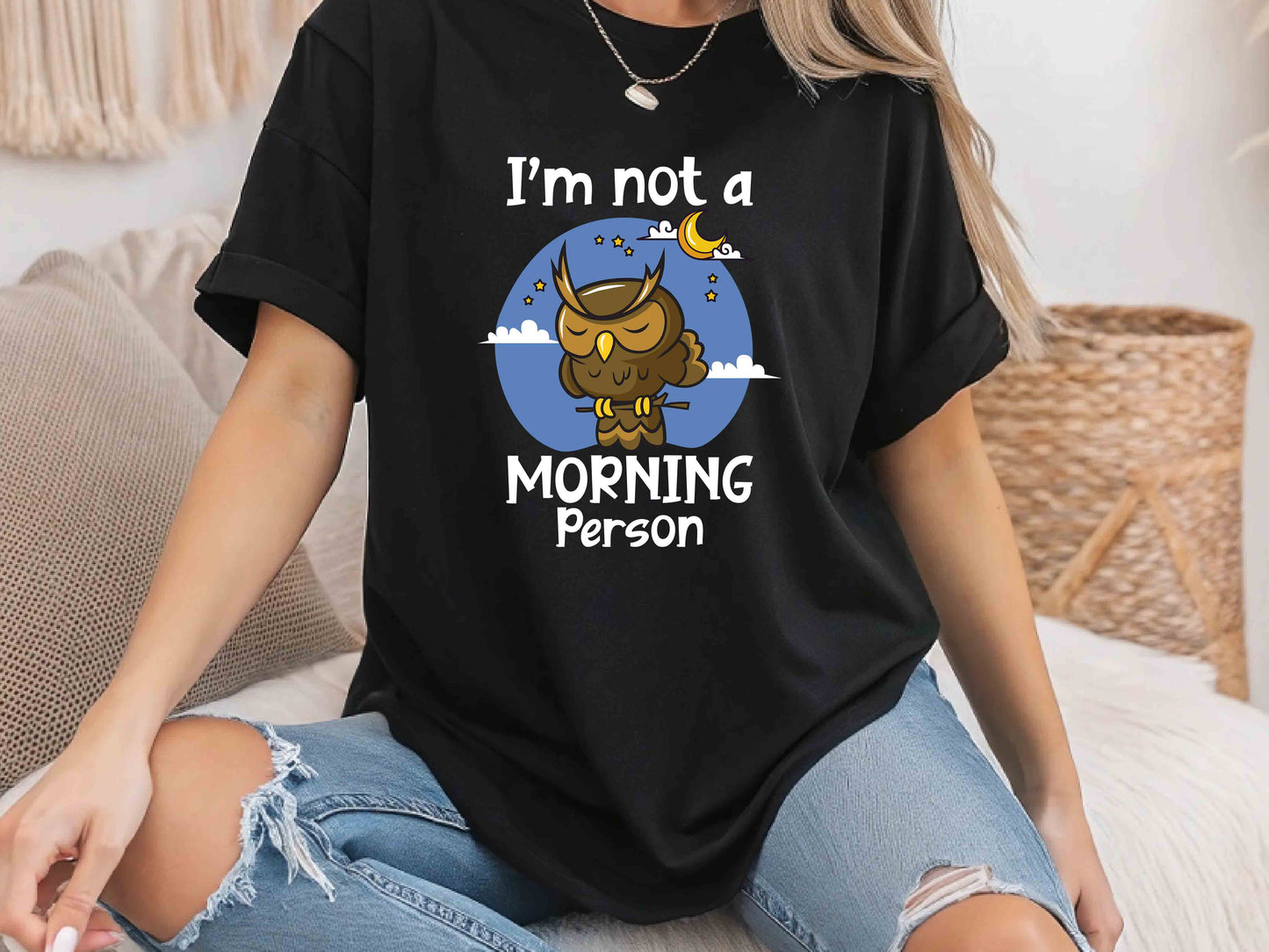 I'm Not a Morning Person T-Shirt – Funny Coffee Lover Tee with Humor Owl Art, Perfect Gift for Her