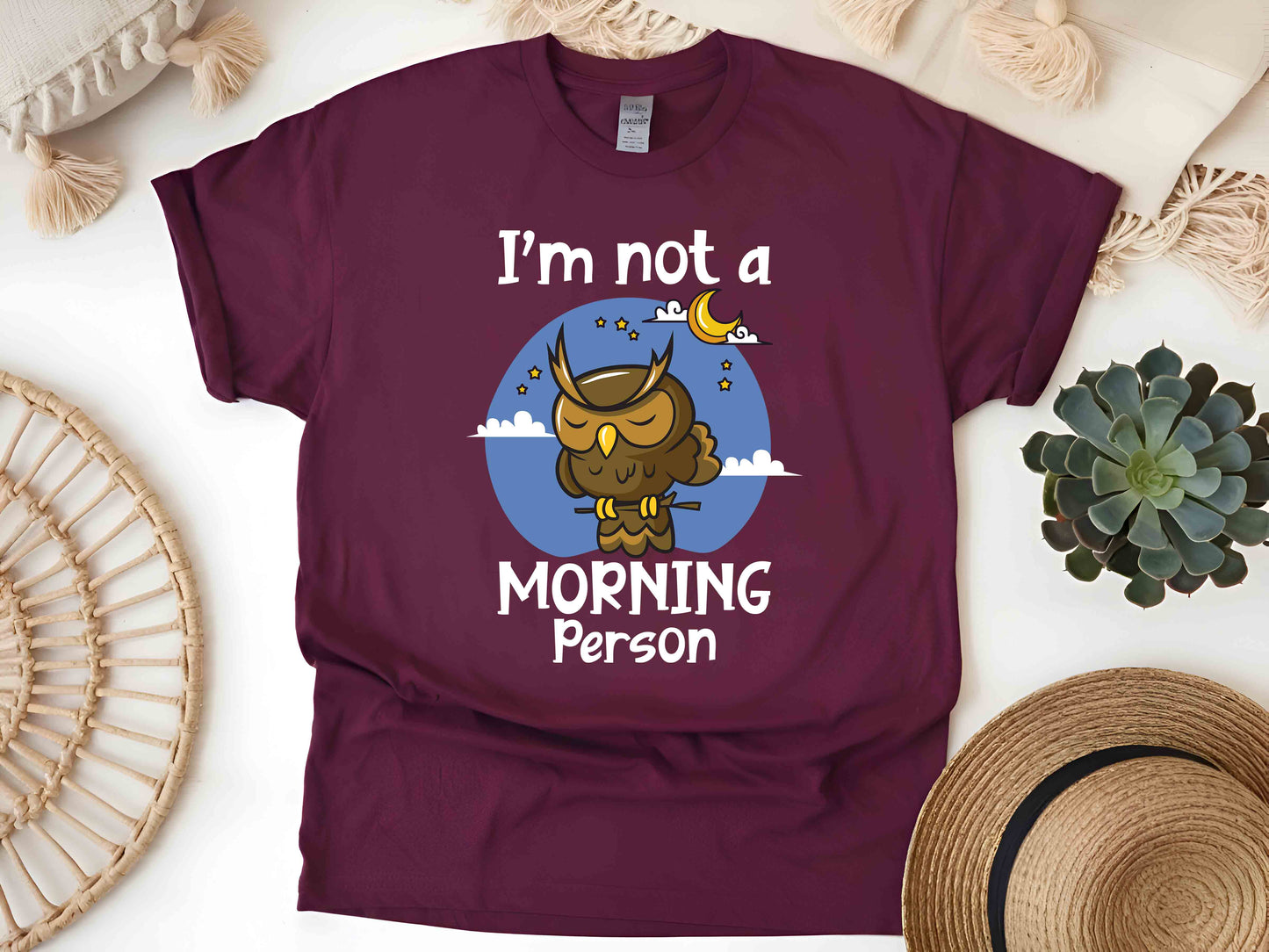 I'm Not a Morning Person T-Shirt – Funny Coffee Lover Tee with Humor Owl Art, Perfect Gift for Her