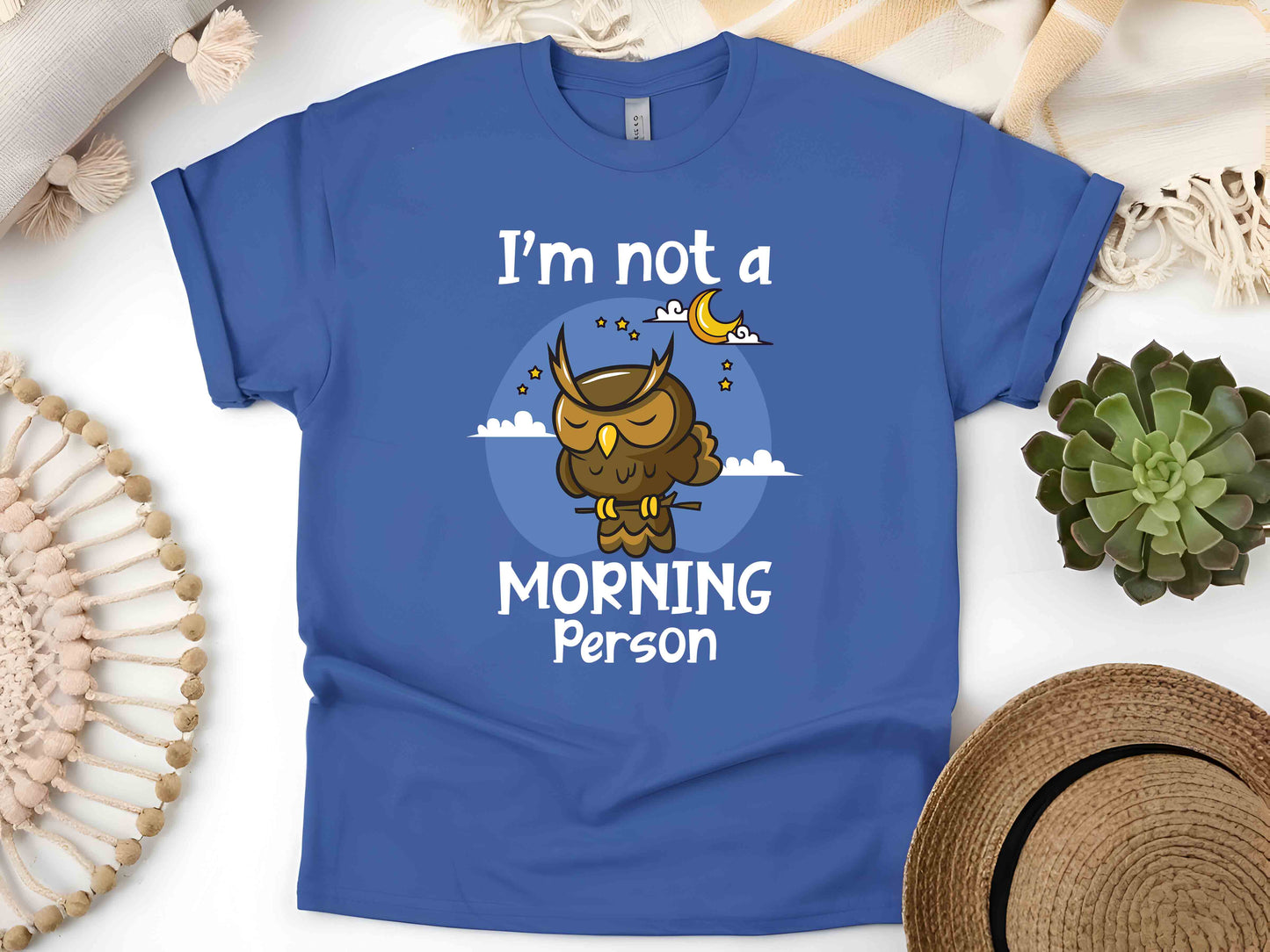 I'm Not a Morning Person T-Shirt – Funny Coffee Lover Tee with Humor Owl Art, Perfect Gift for Her