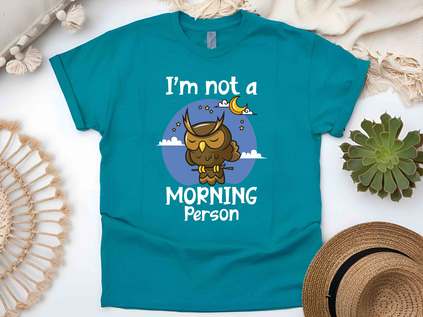 I'm Not a Morning Person T-Shirt – Funny Coffee Lover Tee with Humor Owl Art, Perfect Gift for Her