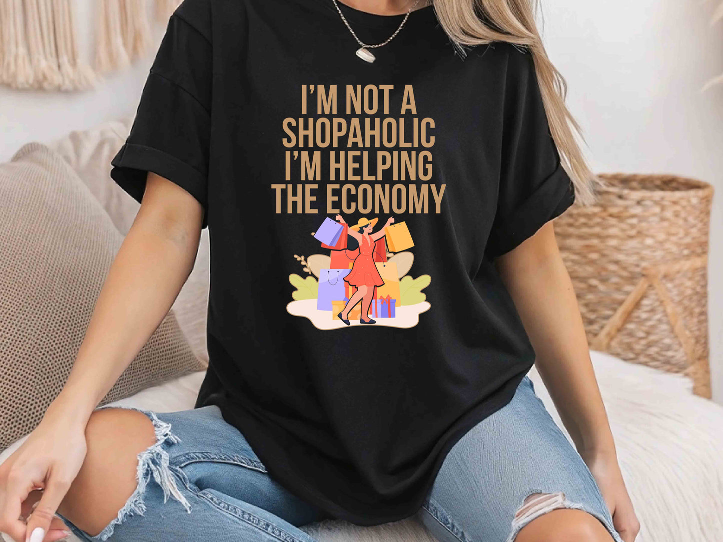 I Am Not a Shopaholic I Am Helping the Economy Funny T-Shirt – Sarcastic Shopping Humor Tee, Unisex Gift for Retail Therapy Lovers