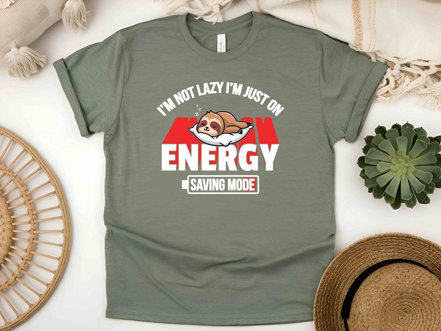 I'm Not Lazy I'm Just On Energy Saving Mode T-Shirt – Funny Sarcastic Tee, Unisex Casual Top, Humorous Gift for Relaxation Enthusiasts