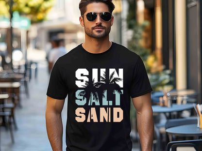 Sun Salt Sand Beach Shirt, Trendy Summer Vacation Tee, Coconut Tree Graphic, Women's Beachwear, Casual Summer Shirt