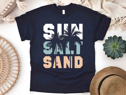 Sun Salt Sand Beach Shirt, Trendy Summer Vacation Tee, Coconut Tree Graphic, Women's Beachwear, Casual Summer Shirt