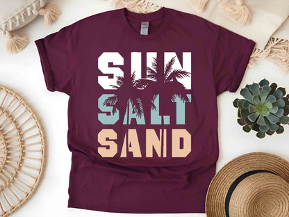 Sun Salt Sand Beach Shirt, Trendy Summer Vacation Tee, Coconut Tree Graphic, Women's Beachwear, Casual Summer Shirt