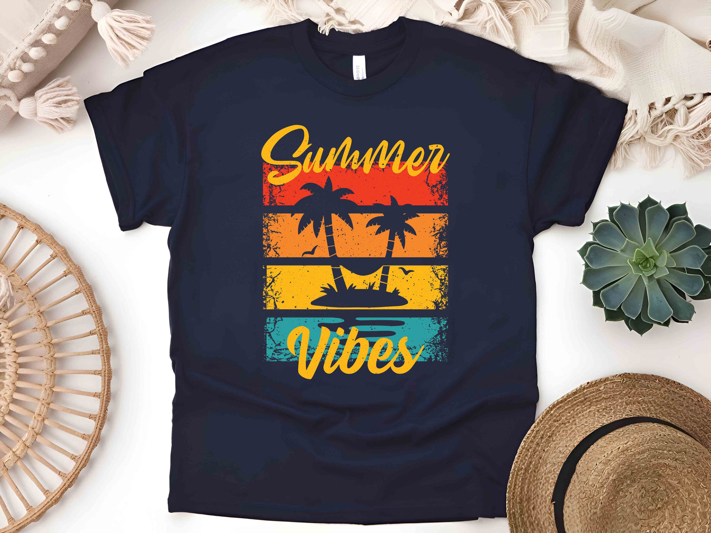 Summer Vibes T-Shirt, Retro Beach Aesthetic Tee, Tropical Sunset Shirt, Trendy Summer Outfit, Vintage Summer Graphic Tee