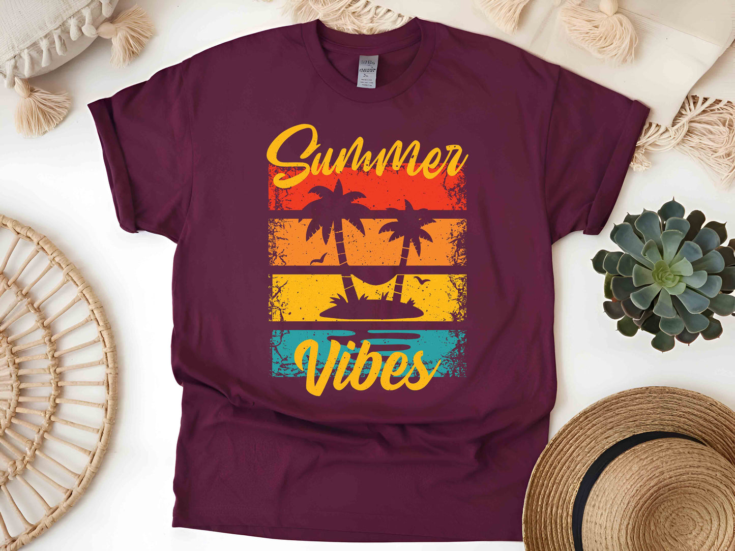 Summer Vibes T-Shirt, Retro Beach Aesthetic Tee, Tropical Sunset Shirt, Trendy Summer Outfit, Vintage Summer Graphic Tee