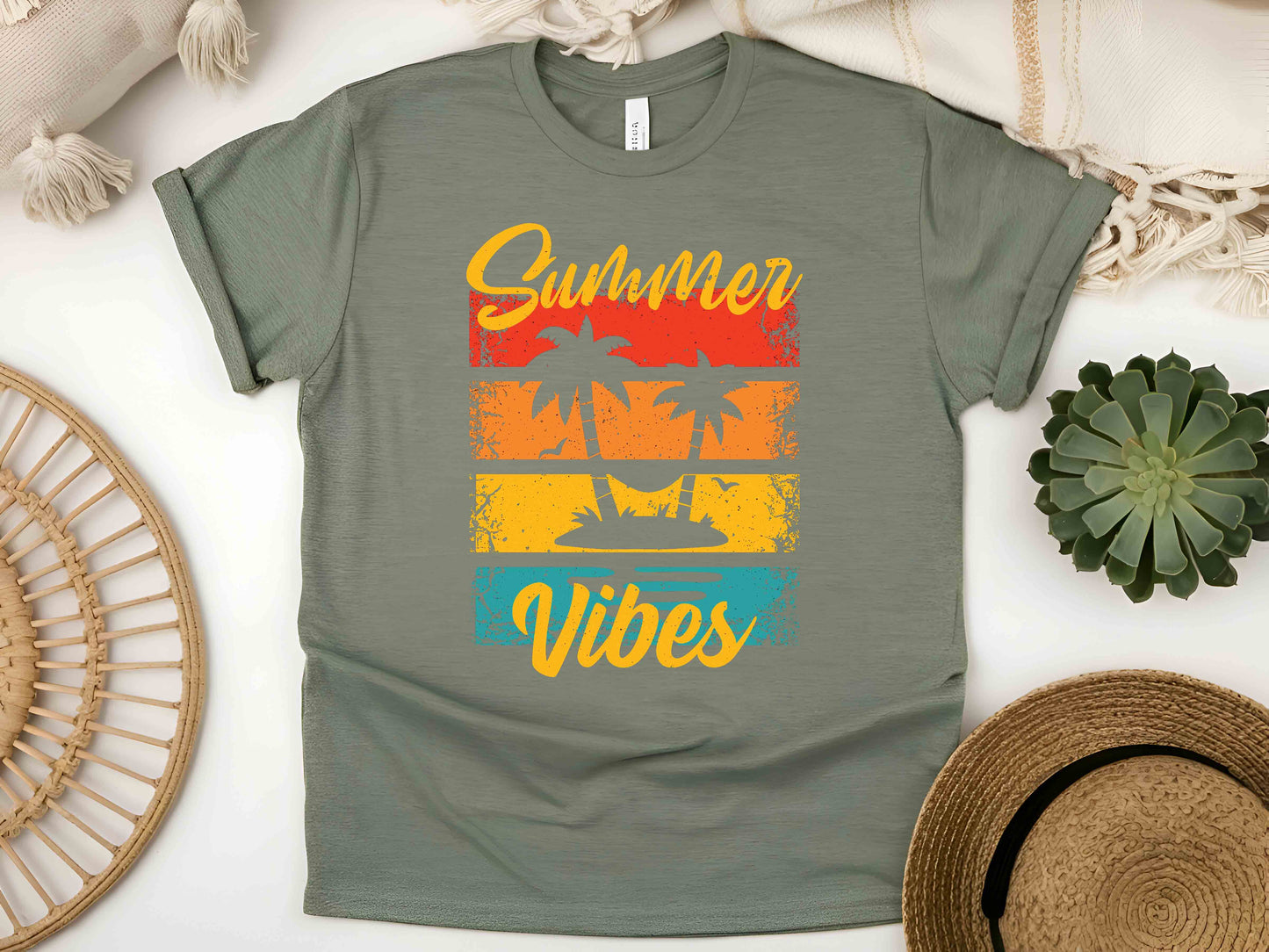 Summer Vibes T-Shirt, Retro Beach Aesthetic Tee, Tropical Sunset Shirt, Trendy Summer Outfit, Vintage Summer Graphic Tee