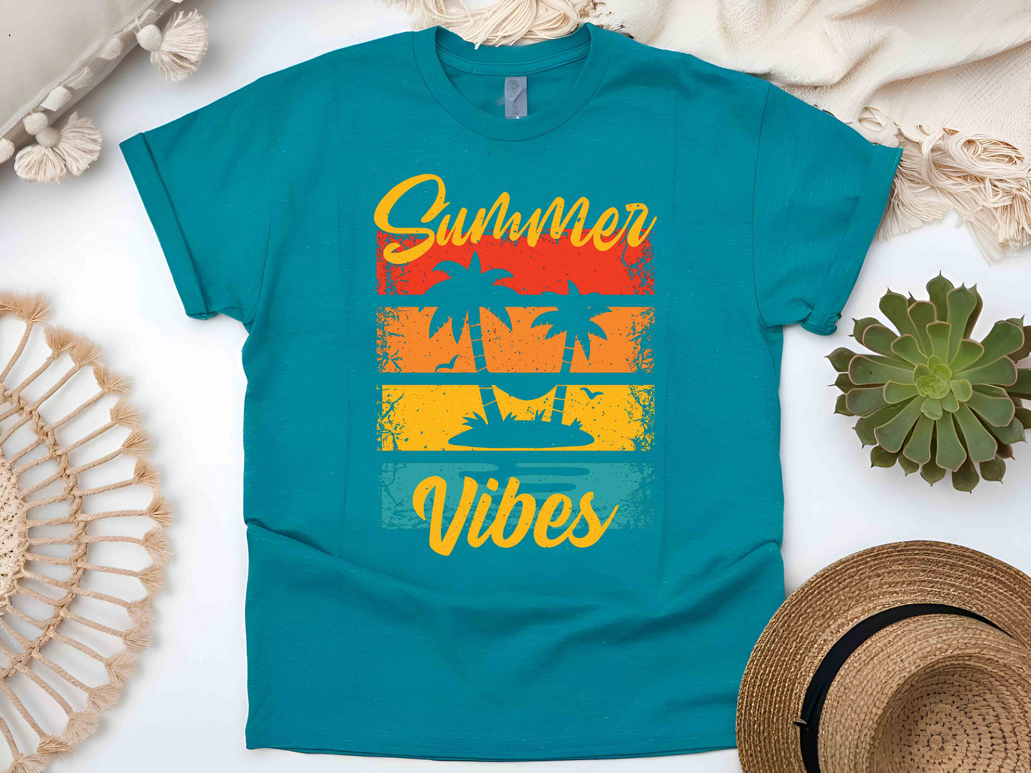 Summer Vibes T-Shirt, Retro Beach Aesthetic Tee, Tropical Sunset Shirt, Trendy Summer Outfit, Vintage Summer Graphic Tee