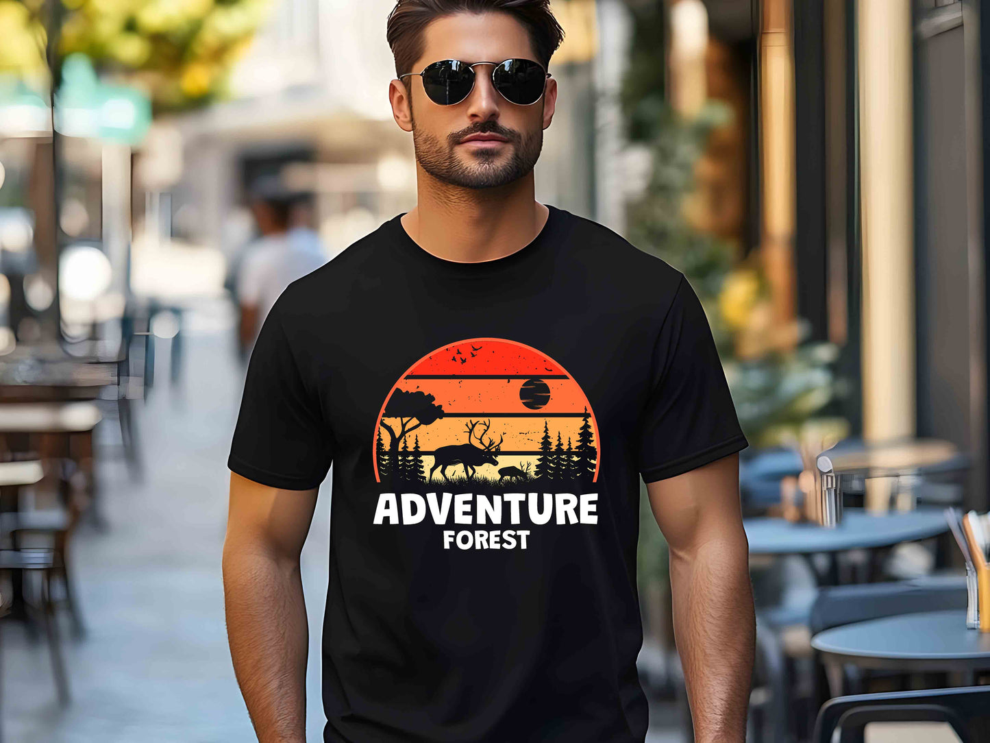 Wildlife Lover Shirt – Deer and Forest Silhouette Tee, Perfect Gift for Nature Enthusiasts and Outdoor Adventurers