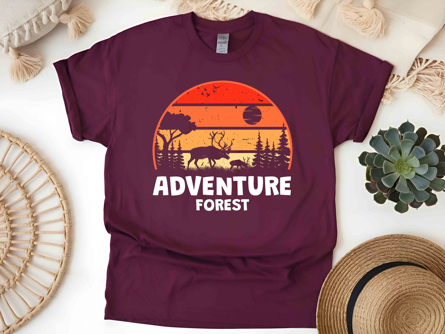 Wildlife Lover Shirt – Deer and Forest Silhouette Tee, Perfect Gift for Nature Enthusiasts and Outdoor Adventurers