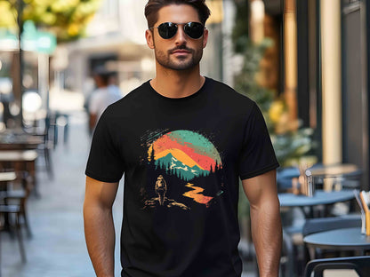 Retro Sunset Mountain Shirt Hiking Camping Tee Adventure Nature Lover Travel Gift Unisex Outdoor T-Shirt