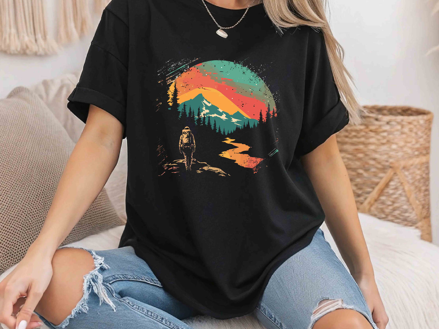 Retro Sunset Mountain Shirt Hiking Camping Tee Adventure Nature Lover Travel Gift Unisex Outdoor T-Shirt