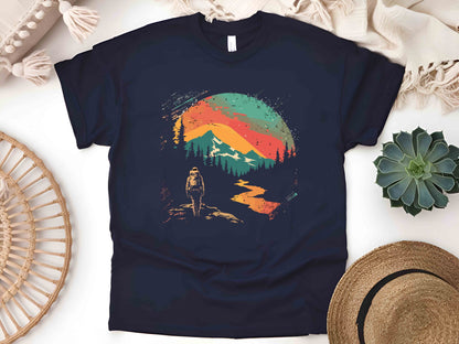 Retro Sunset Mountain Shirt Hiking Camping Tee Adventure Nature Lover Travel Gift Unisex Outdoor T-Shirt