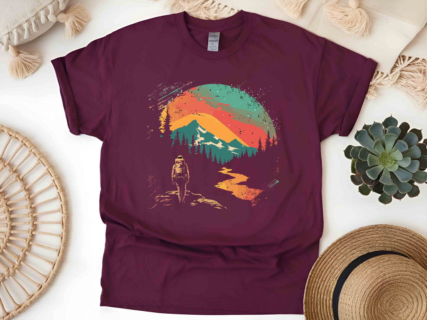 Retro Sunset Mountain Shirt Hiking Camping Tee Adventure Nature Lover Travel Gift Unisex Outdoor T-Shirt