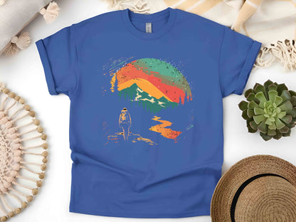 Retro Sunset Mountain Shirt Hiking Camping Tee Adventure Nature Lover Travel Gift Unisex Outdoor T-Shirt