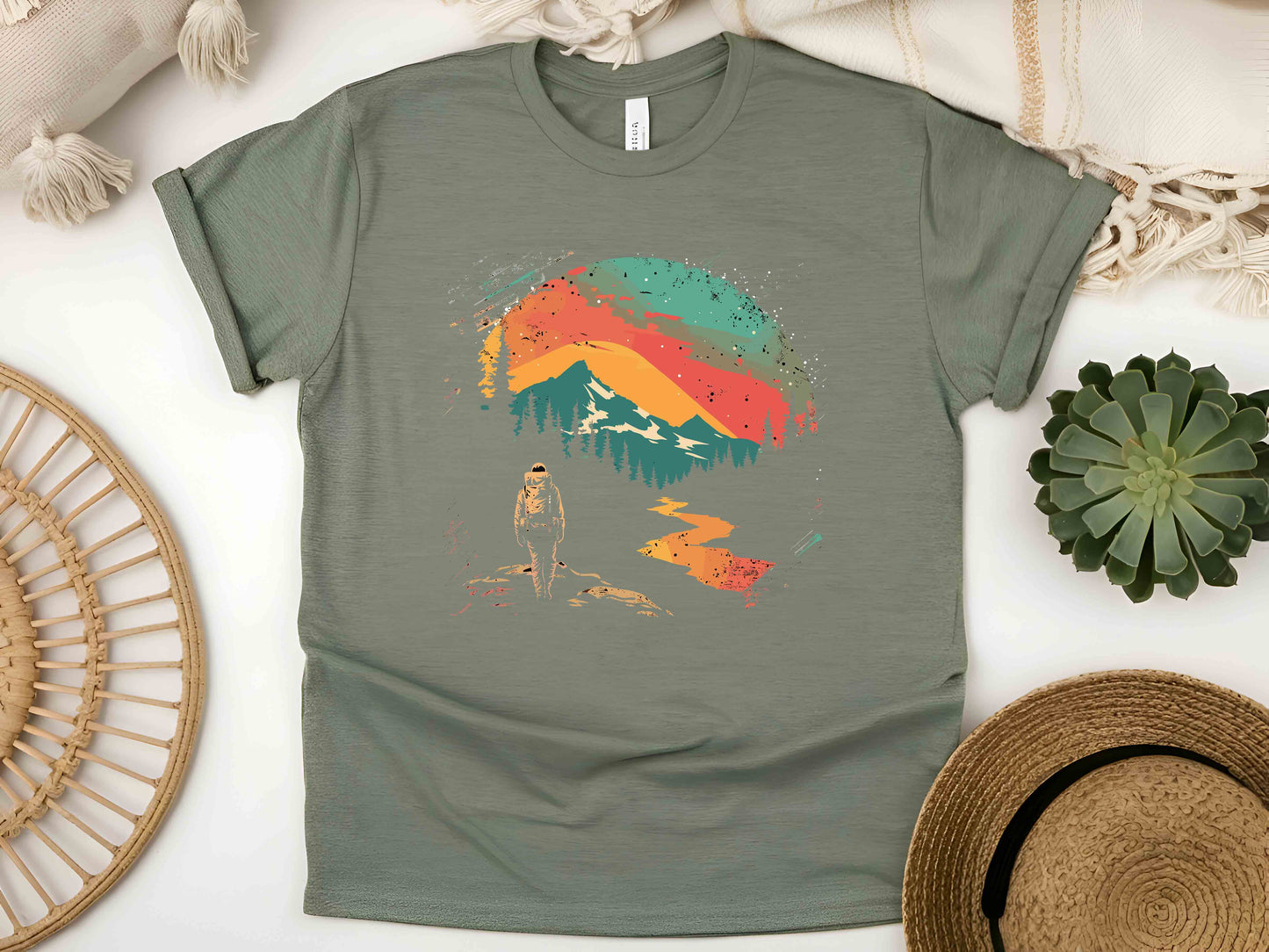 Retro Sunset Mountain Shirt Hiking Camping Tee Adventure Nature Lover Travel Gift Unisex Outdoor T-Shirt