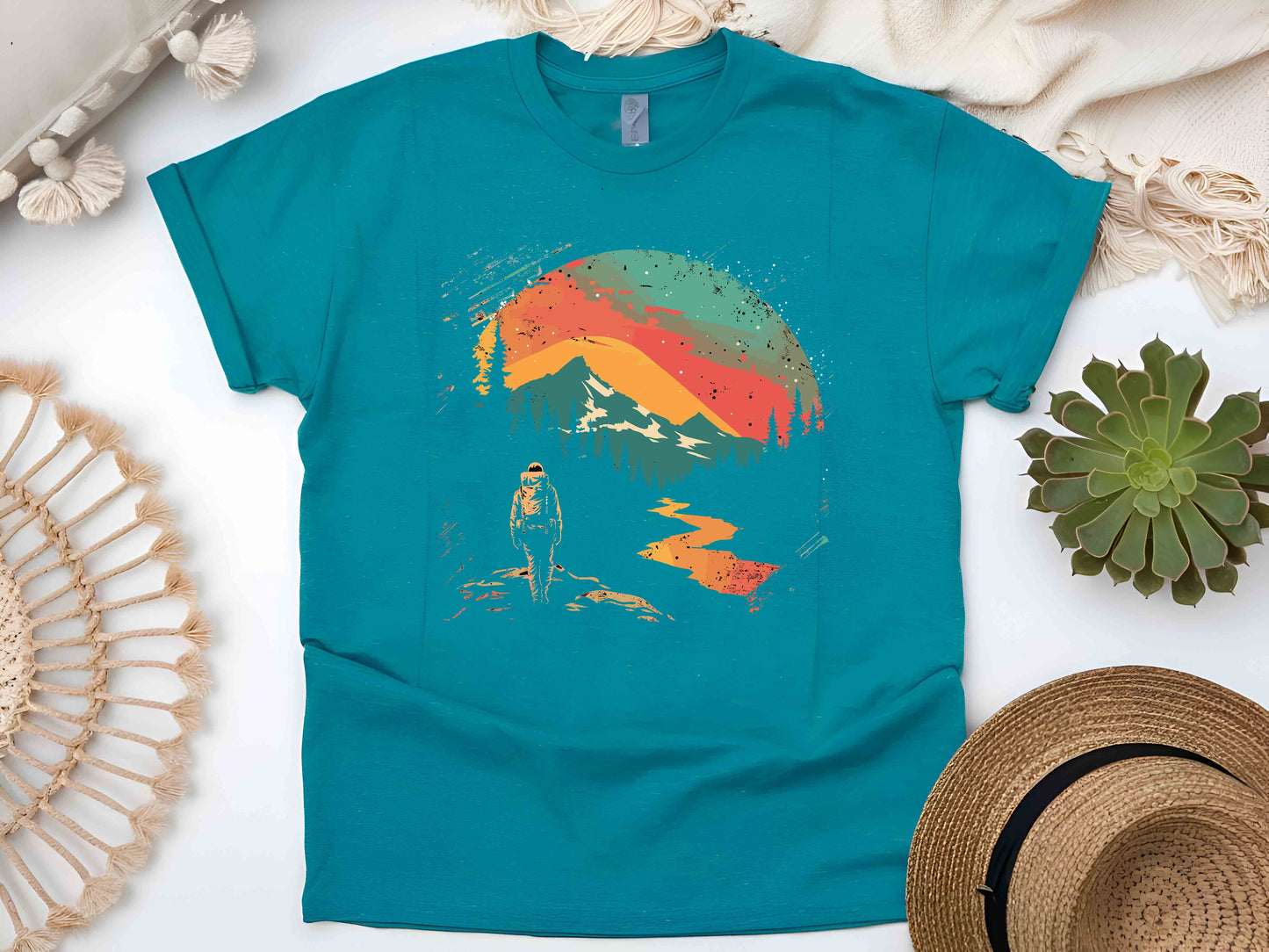 Retro Sunset Mountain Shirt Hiking Camping Tee Adventure Nature Lover Travel Gift Unisex Outdoor T-Shirt