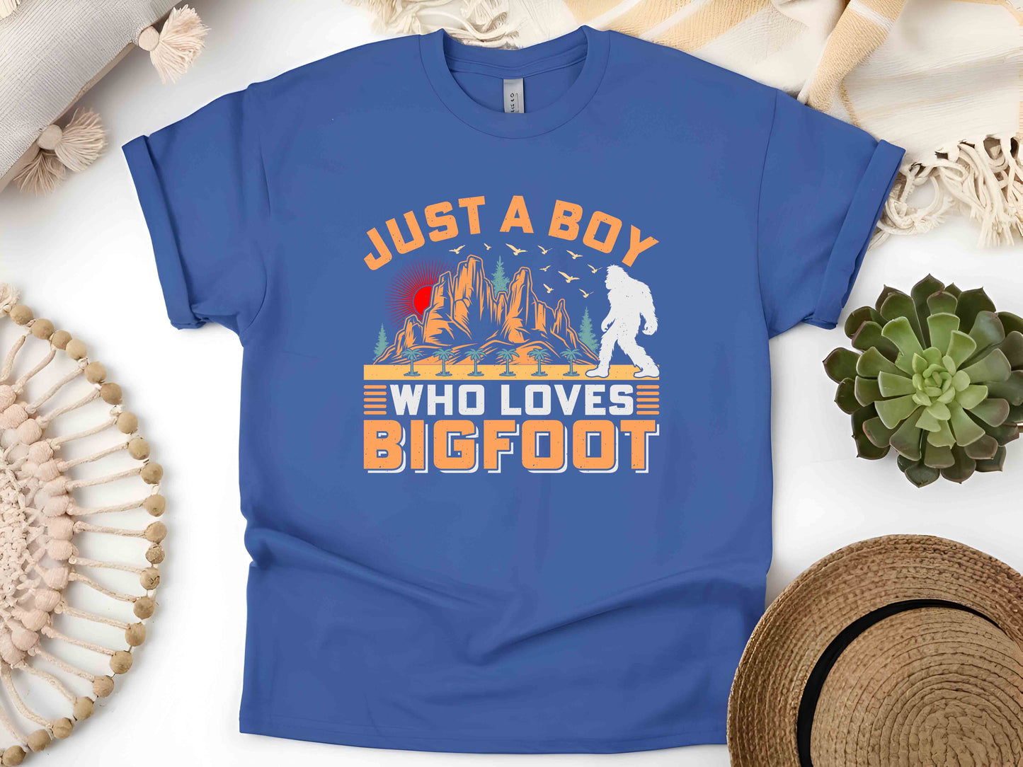 Bigfoot T-Shirt Just A Boy Who Loves Sasquatch Mythical Creature Nature Lover Cryptid Adventure Gift Tee