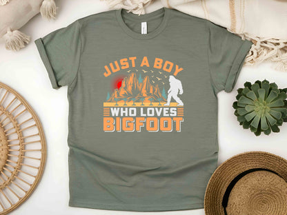 Bigfoot T-Shirt Just A Boy Who Loves Sasquatch Mythical Creature Nature Lover Cryptid Adventure Gift Tee