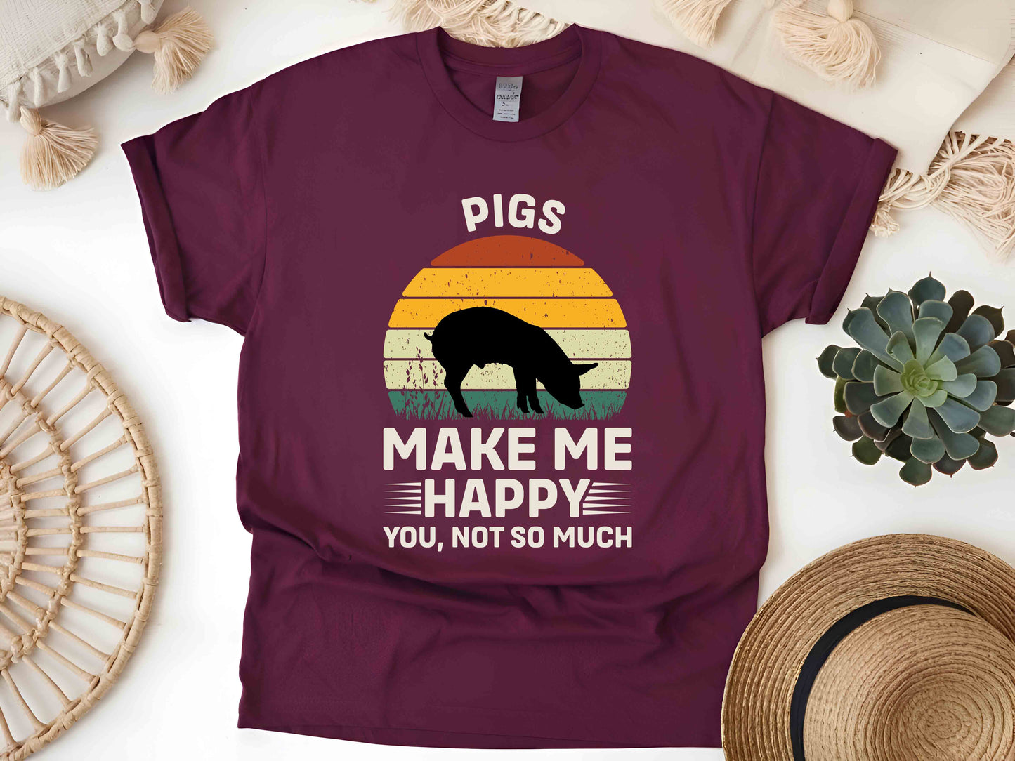 Pigs Make Me Happy You Not So Much Shirt Funny Pig Lover Tee Cute Farm Animal Gift for Pig Owners Quirky Humor T-Shirt